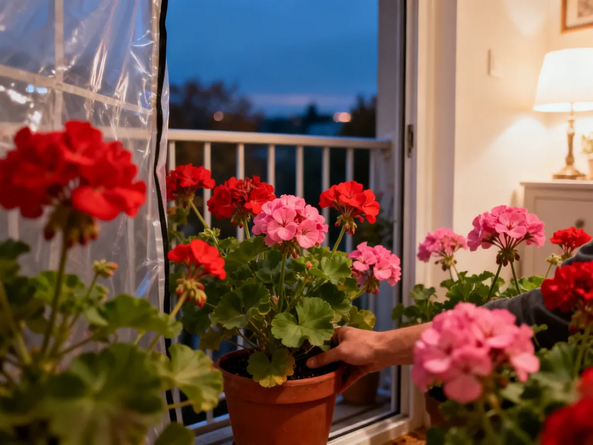 Przenoszenie pelargonii do jasnego pomieszczenia przed jesiennym chłodem